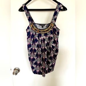 NWT- Express Dreamweight Cotton Navy and Paisley Top w Embellishments